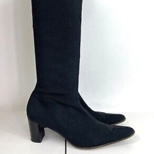 Robert Clergerie Black Stretch French Knee High Boots Heels  Size 8.5